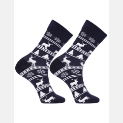 GRANATOWY męski zestaw świąteczny BOKSERKI i SKARPETY z reniferem MORAJ